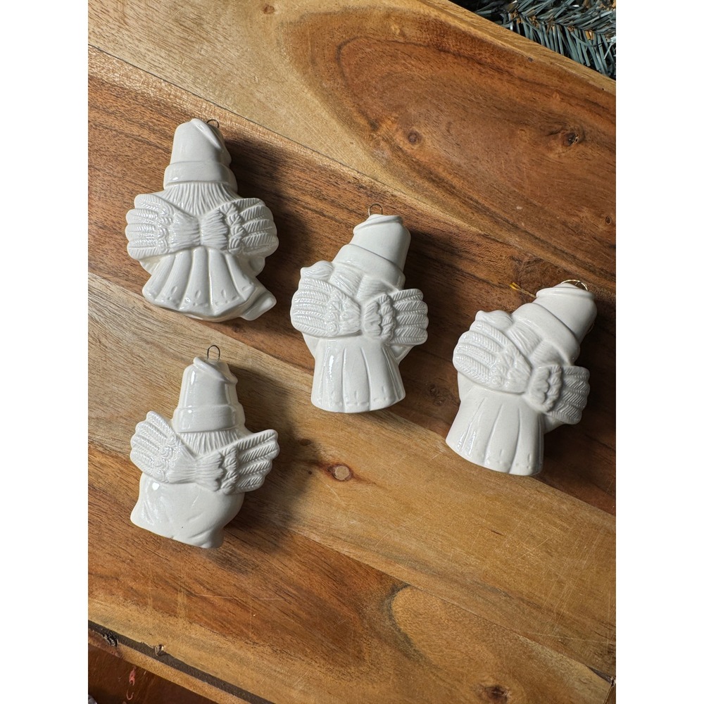 Ceramic Angel Ornaments Set of 4 OS White Glossy Glazed Figural Christmas Decor